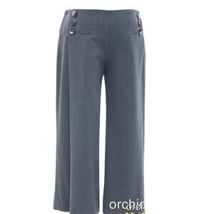 Cache Wide Leg Stretch Buttons Crop Self Belt Pant New Gray Gaucho NWT $98